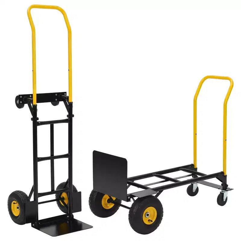Carrello a mano convertibile 2-in-1 e carrello pieghevole – Nero e arancione/giallo, capacità 180–360 kg, utilizzo da 1 a 2 persone