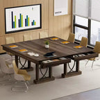 Tavolo da pranzo rettangolare grigio/noce con 2 cassetti, posti 6–8