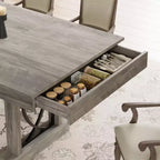 Tavolo da pranzo rettangolare grigio/noce con 2 cassetti, posti 6–8