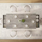 Tavolo da pranzo rettangolare grigio/noce con 2 cassetti, posti 6–8