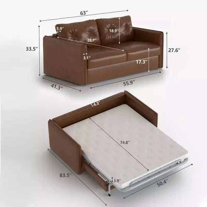Divano Letto Estraibile a 2 Posti in Similpelle Cognac