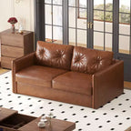 Divano Letto Estraibile a 2 Posti in Similpelle Cognac
