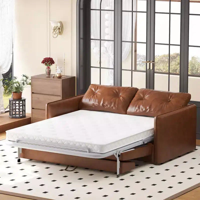 Divano Letto Estraibile a 2 Posti in Similpelle Cognac