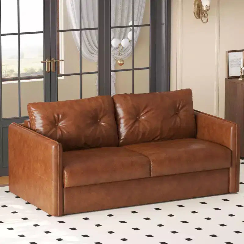 Divano Letto Estraibile a 2 Posti in Similpelle Cognac