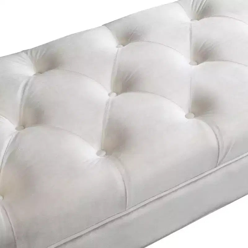 Panca fondo letto in velluto Beige/Blu/Rosa/Viola – Capitonnè, 2 cuscini, gambe in rovere, 1 posto