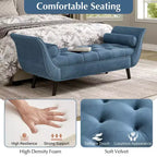 Panca fondo letto in velluto Beige/Blu/Rosa/Viola – Capitonnè, 2 cuscini, gambe in rovere, 1 posto