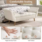Panca fondo letto in velluto Beige/Blu/Rosa/Viola – Capitonnè, 2 cuscini, gambe in rovere, 1 posto