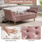 Panca fondo letto in velluto Beige/Blu/Rosa/Viola – Capitonnè, 2 cuscini, gambe in rovere, 1 posto