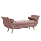 Panca fondo letto in velluto Beige/Blu/Rosa/Viola – Capitonnè, 2 cuscini, gambe in rovere, 1 posto