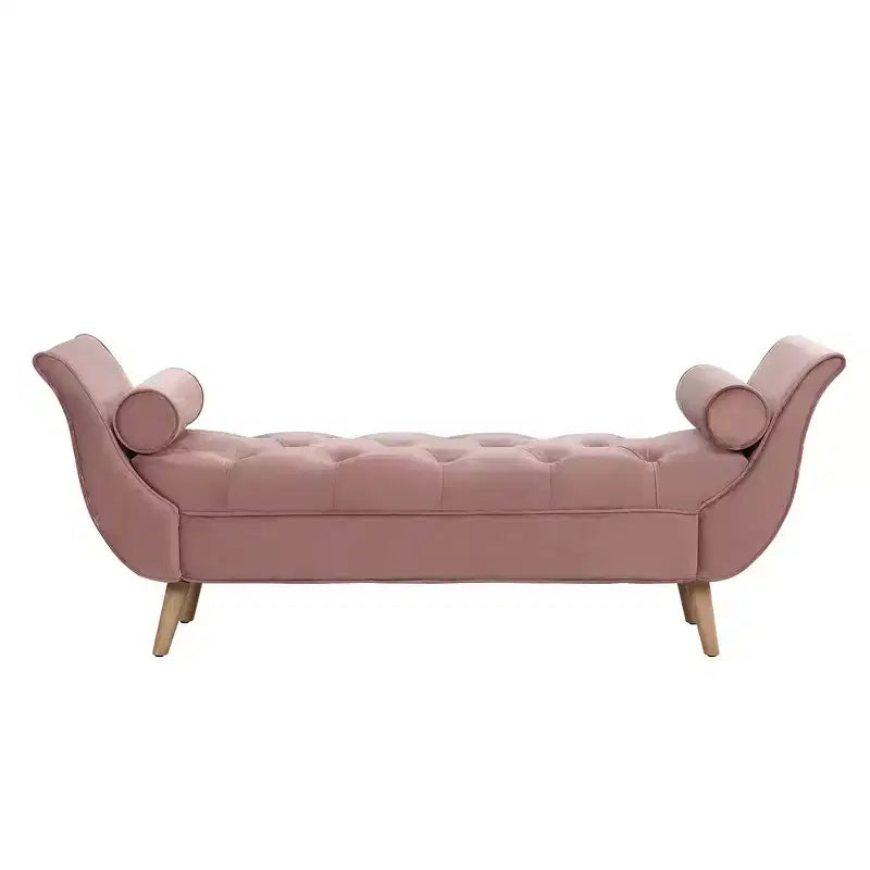 Panca fondo letto in velluto Beige/Blu/Rosa/Viola – Capitonnè, 2 cuscini, gambe in rovere, 1 posto