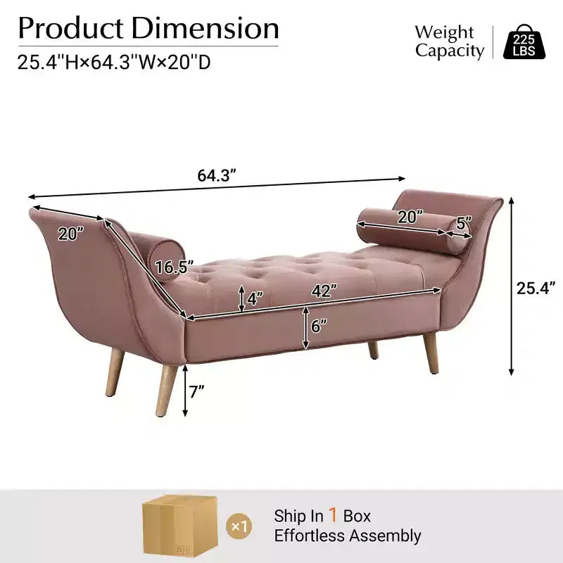 Panca fondo letto in velluto Beige/Blu/Rosa/Viola – Capitonnè, 2 cuscini, gambe in rovere, 1 posto