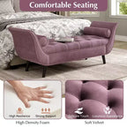 Panca fondo letto in velluto Beige/Blu/Rosa/Viola – Capitonnè, 2 cuscini, gambe in rovere, 1 posto