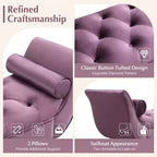 Panca fondo letto in velluto Beige/Blu/Rosa/Viola – Capitonnè, 2 cuscini, gambe in rovere, 1 posto