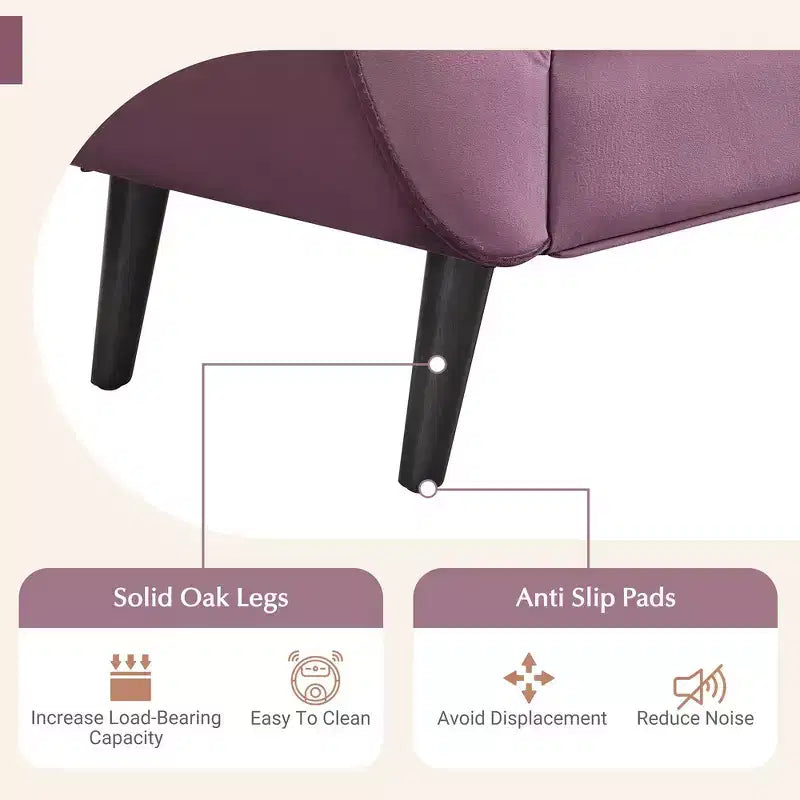 Panca fondo letto in velluto Beige/Blu/Rosa/Viola – Capitonnè, 2 cuscini, gambe in rovere, 1 posto
