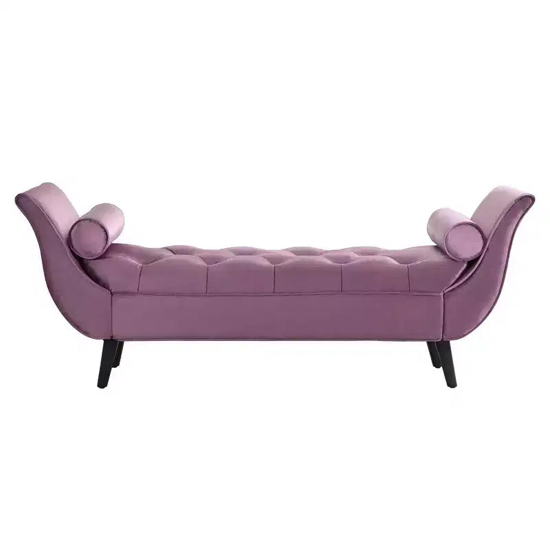 Panca fondo letto in velluto Beige/Blu/Rosa/Viola – Capitonnè, 2 cuscini, gambe in rovere, 1 posto