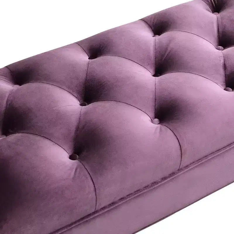 Panca fondo letto in velluto Beige/Blu/Rosa/Viola – Capitonnè, 2 cuscini, gambe in rovere, 1 posto