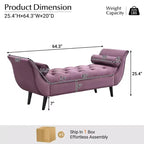 Panca fondo letto in velluto Beige/Blu/Rosa/Viola – Capitonnè, 2 cuscini, gambe in rovere, 1 posto