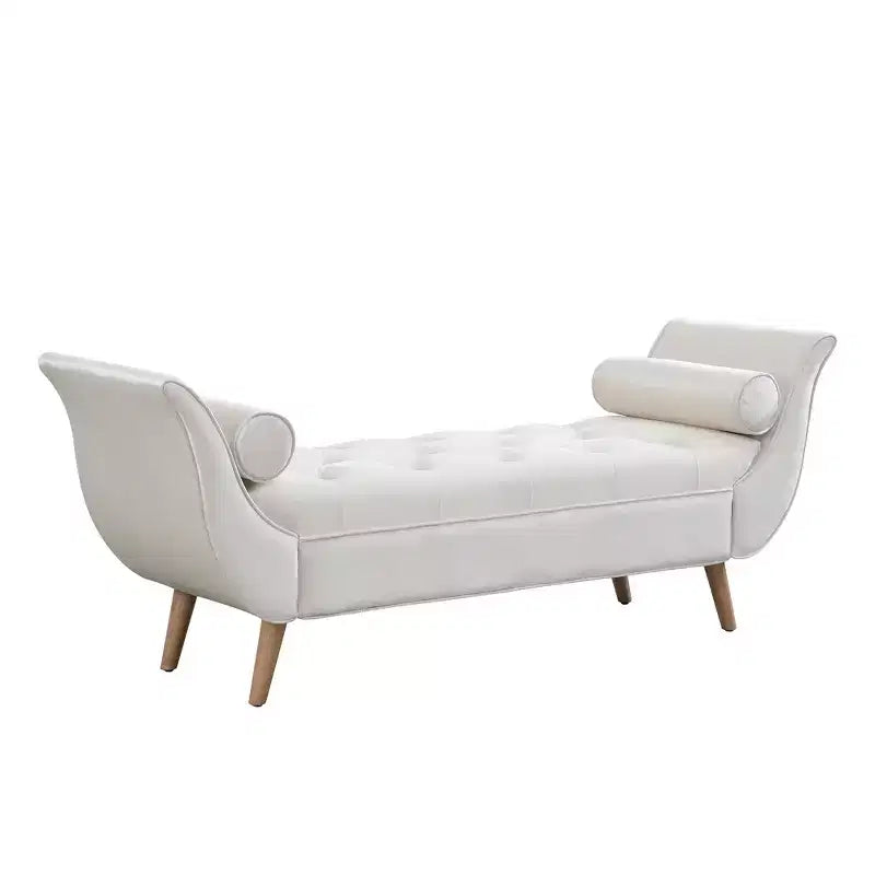 Panca fondo letto in velluto Beige/Blu/Rosa/Viola – Capitonnè, 2 cuscini, gambe in rovere, 1 posto