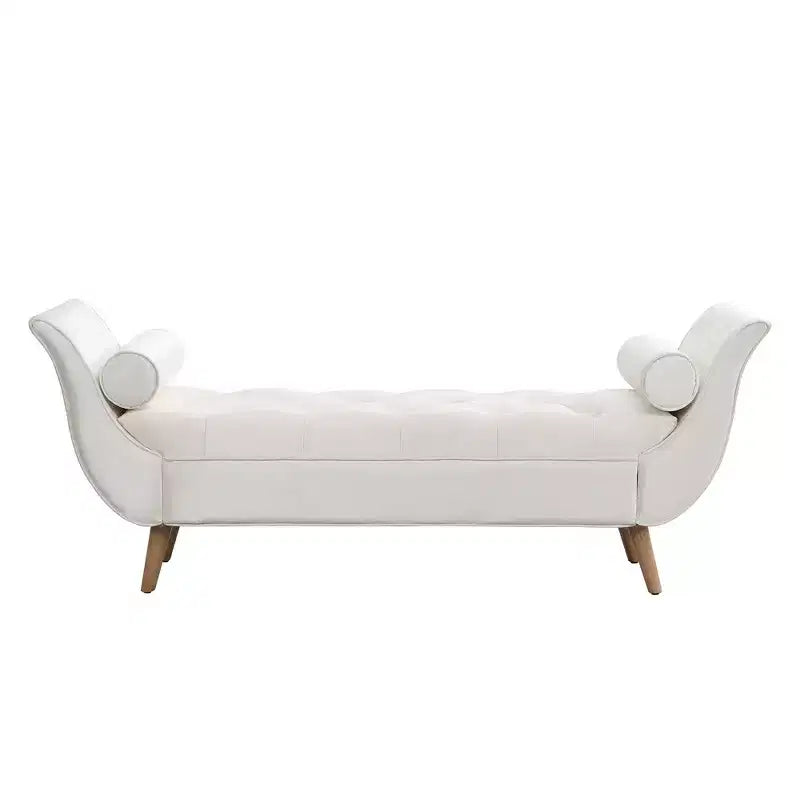 Panca fondo letto in velluto Beige/Blu/Rosa/Viola – Capitonnè, 2 cuscini, gambe in rovere, 1 posto