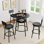 Zevemomo 4 Pieces 28.9 Round Bar Table Set with 3 Thickened Cushion Stools with Backrest for Small Space, Bistro, Black