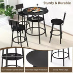 Set Tavolo Rotondo da Bar Nero per 3 Persone, Metallo e Legno, 4 Pezzi