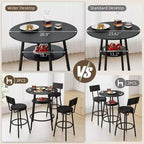 Set Tavolo Rotondo da Bar Nero per 3 Persone, Metallo e Legno, 4 Pezzi