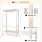 Grigio Chiaro / Bianco / Beige Stender Avvolgibile a 3 Ripiani con Scaffali e Ganci – Uso Singolo