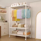 Grigio Chiaro / Bianco / Beige Stender Avvolgibile a 3 Ripiani con Scaffali e Ganci – Uso Singolo