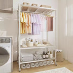 Grigio Chiaro / Bianco / Beige Stender Avvolgibile a 3 Ripiani con Scaffali e Ganci – Uso Singolo