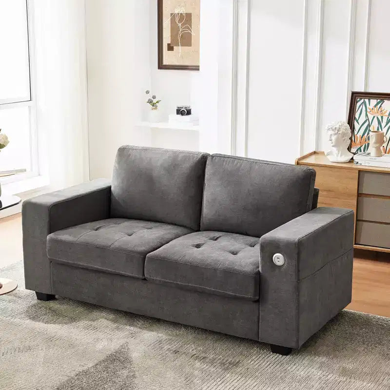 Divanetto a 2 posti in ciniglia beige/grigio – 71"