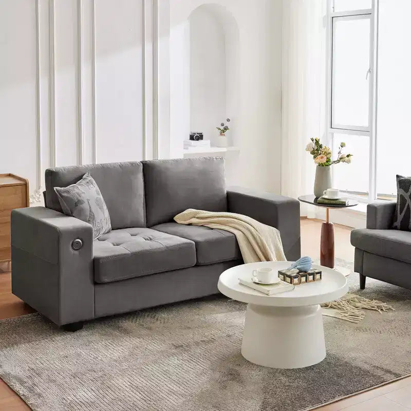Divanetto a 2 posti in ciniglia beige/grigio – 71"