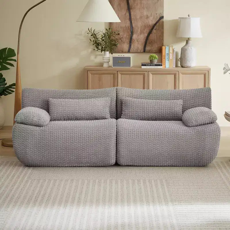 Divanetto / Sofa 2 posti in velluto a coste marrone / crema / grigio