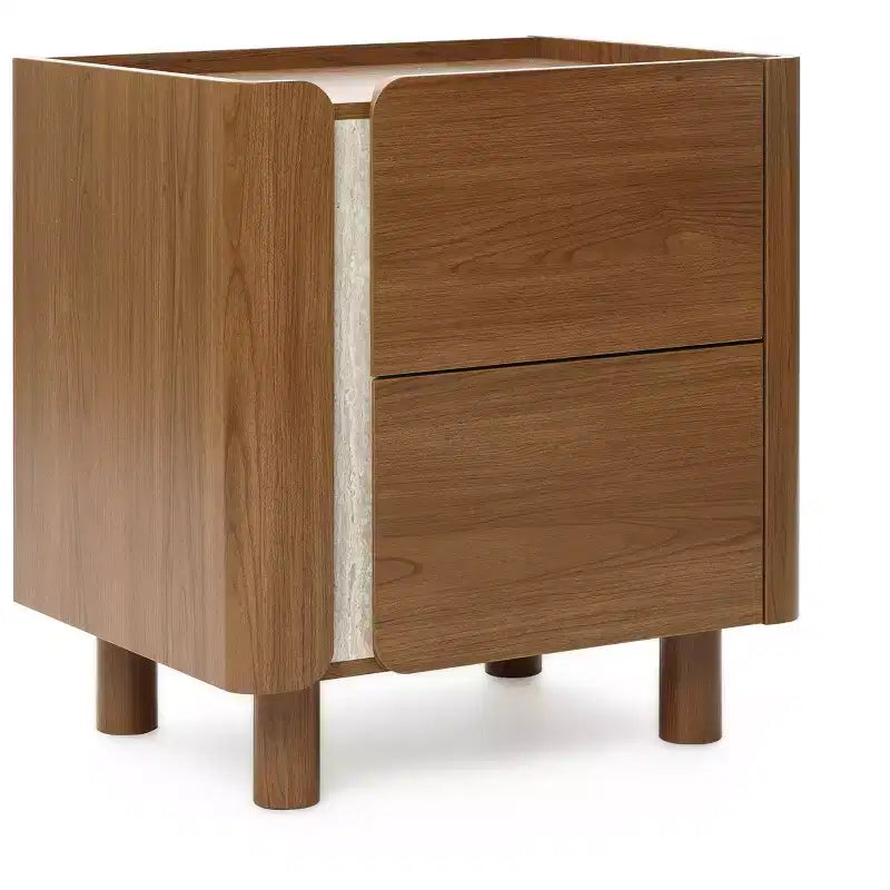 Comodino marrone a 2 cassetti, stile moderno di metà secolo, comodino per 1 persona