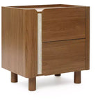 Comodino marrone a 2 cassetti, stile moderno di metà secolo, comodino per 1 persona