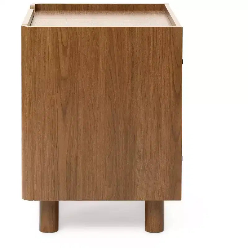 Comodino marrone a 2 cassetti, stile moderno di metà secolo, comodino per 1 persona
