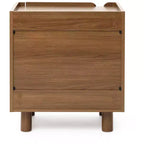 Comodino marrone a 2 cassetti, stile moderno di metà secolo, comodino per 1 persona