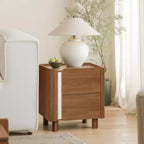 Comodino marrone a 2 cassetti, stile moderno di metà secolo, comodino per 1 persona