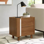 Comodino marrone a 2 cassetti, stile moderno di metà secolo, comodino per 1 persona