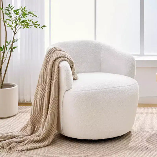 Poltrona girevole in tessuto Teddy beige, seduta singola