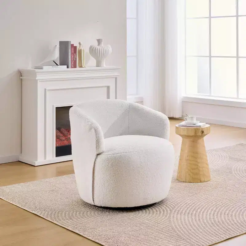 Poltrona girevole in tessuto Teddy beige, seduta singola