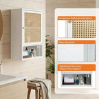 Mobiletto pensile in bambù e rattan naturale e bianco, Montaggio da 1 persona, Sopra il WC, 3 ripiani
