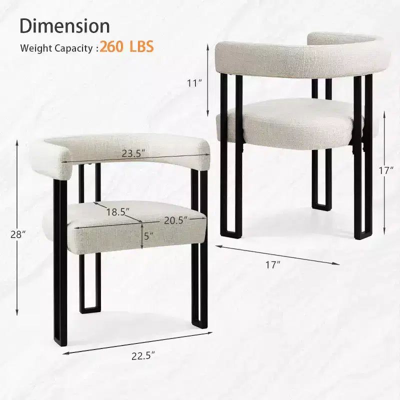 Sedie da pranzo imbottite Beige / Nere / Marroni con braccioli e schienale curvo, set da 4