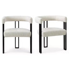 Set of 4 Modern Upholstered Dining Chairs with Armrests and Curved Backrest, Kitchen & Dining Room Chairs with Black Metal Legs-Panipeachy
