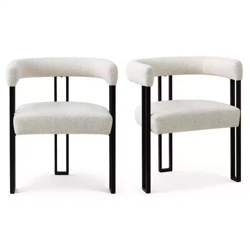 Set of 4 Modern Upholstered Dining Chairs with Armrests and Curved Backrest, Kitchen & Dining Room Chairs with Black Metal Legs-Panipeachy