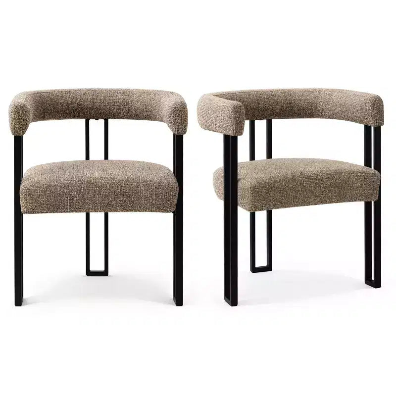 Sedie da pranzo imbottite Beige / Nere / Marroni con braccioli e schienale curvo, set da 4