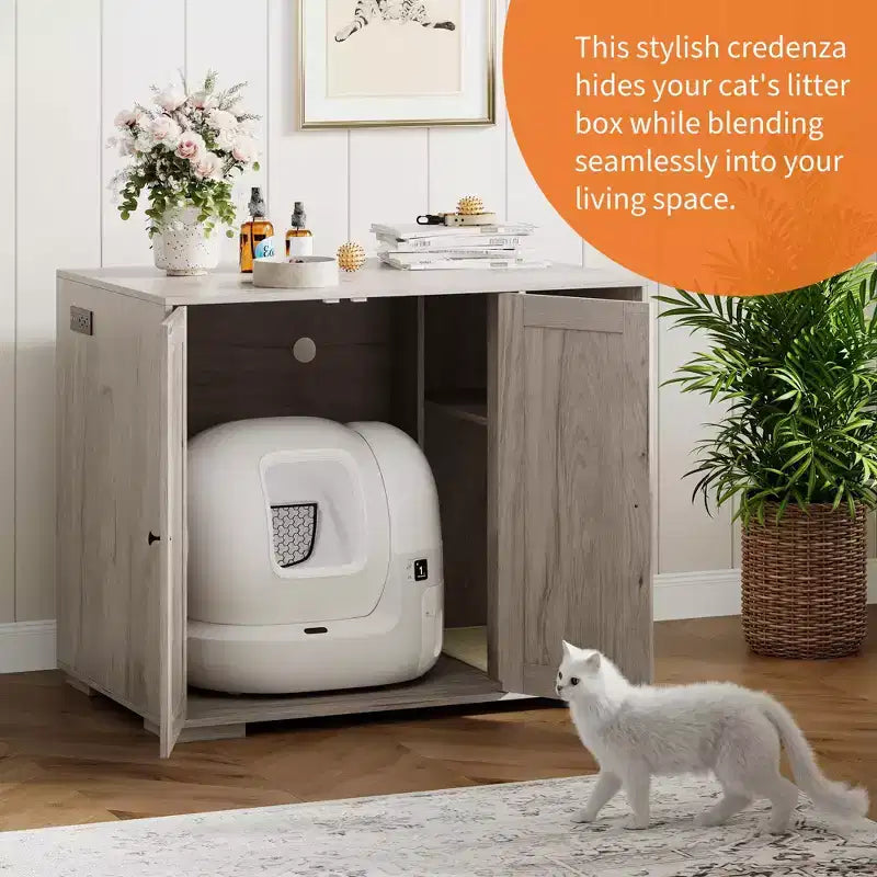 Grigio/Bianco, Stile Armadio, Mobile per Lettiera Gatto 1-Posto