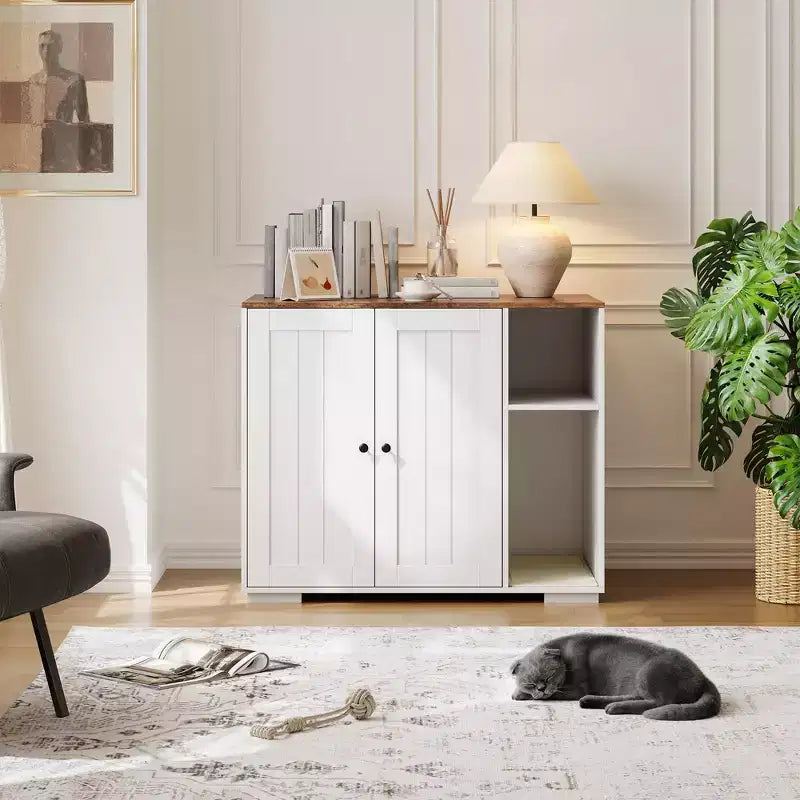 Grigio/Bianco, Stile Armadio, Mobile per Lettiera Gatto 1-Posto