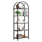 Modern 5-Tier Arched Bookshelf - Metal Frame Standing Bookcase with Large Open Wooden Shelves, Display Rack for Living Room, Bedroom & Home Office