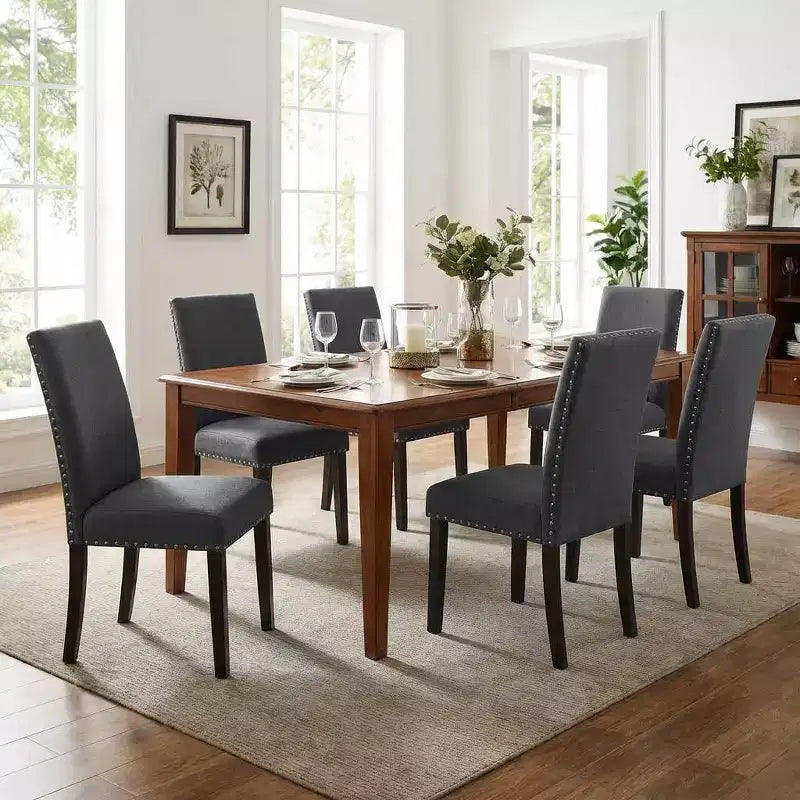 Set di sedie da pranzo imbottite in lino (Blu / Denim / Grigio) – Set da 4 o 6