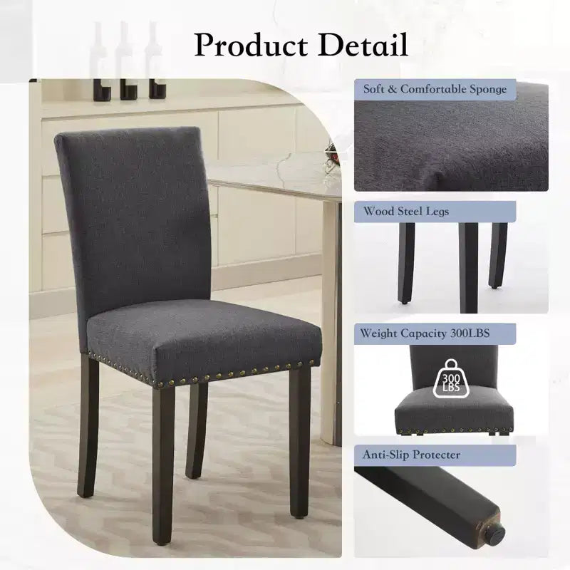 Set di sedie da pranzo imbottite in lino (Blu / Denim / Grigio) – Set da 4 o 6